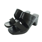 Gucci Sandals Square Toe Leather Logo Chunky Heels 36.5 Black