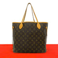 Louis Vuitton Neverfull MM Monogram Logo Pattern Leather Tote Brown