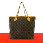 Louis Vuitton Neverfull MM Monogram Logo Pattern Leather Tote Brown