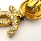 Chanel CC Logo Rhinestone Earrings Swing Gold Plated — view 5