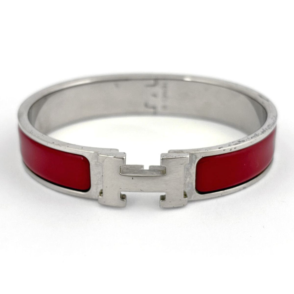 Hermes Clic Clac PM Silver Plated Red Bracelet — view 2