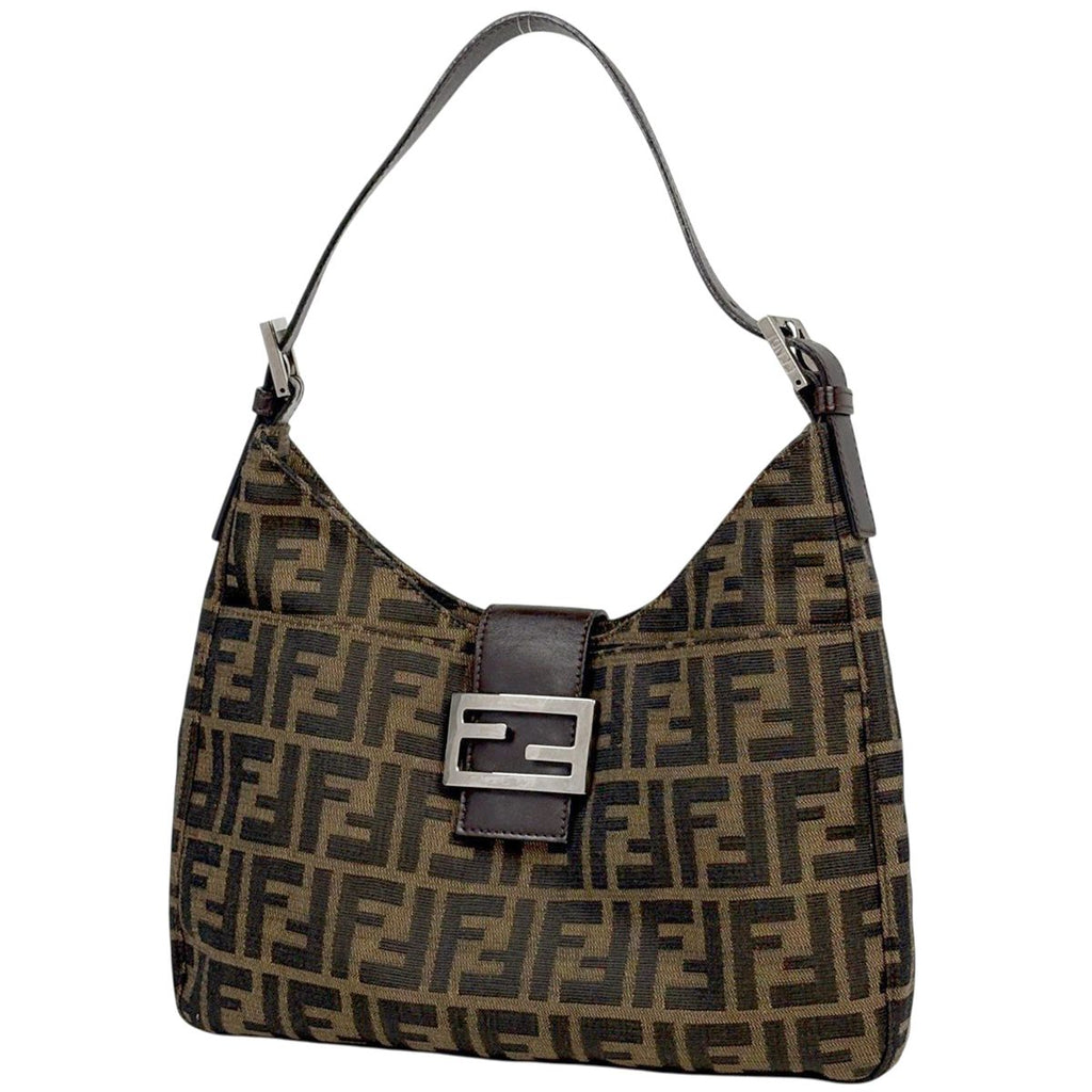 Fendi Zucca Pattern Shoulder Bag Canvas Brown