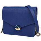 Chanel Half Coco Chain Shoulder Bag Wallet Caviar Leather Blue