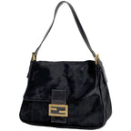 Fendi Zucca Logo Shoulder Bag Mamma Baguette Calf Hair Black