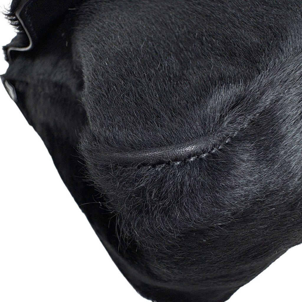 Fendi Zucca Logo Shoulder Bag Mamma Baguette Calf Hair Black — view 6