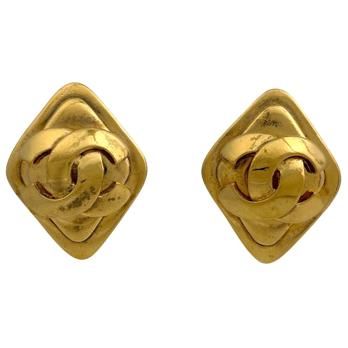 Chanel CC Logo Earrings Diamond Gold Plated