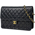 Chanel CC Logo Chain Shoulder Bag Quilted Leather Black