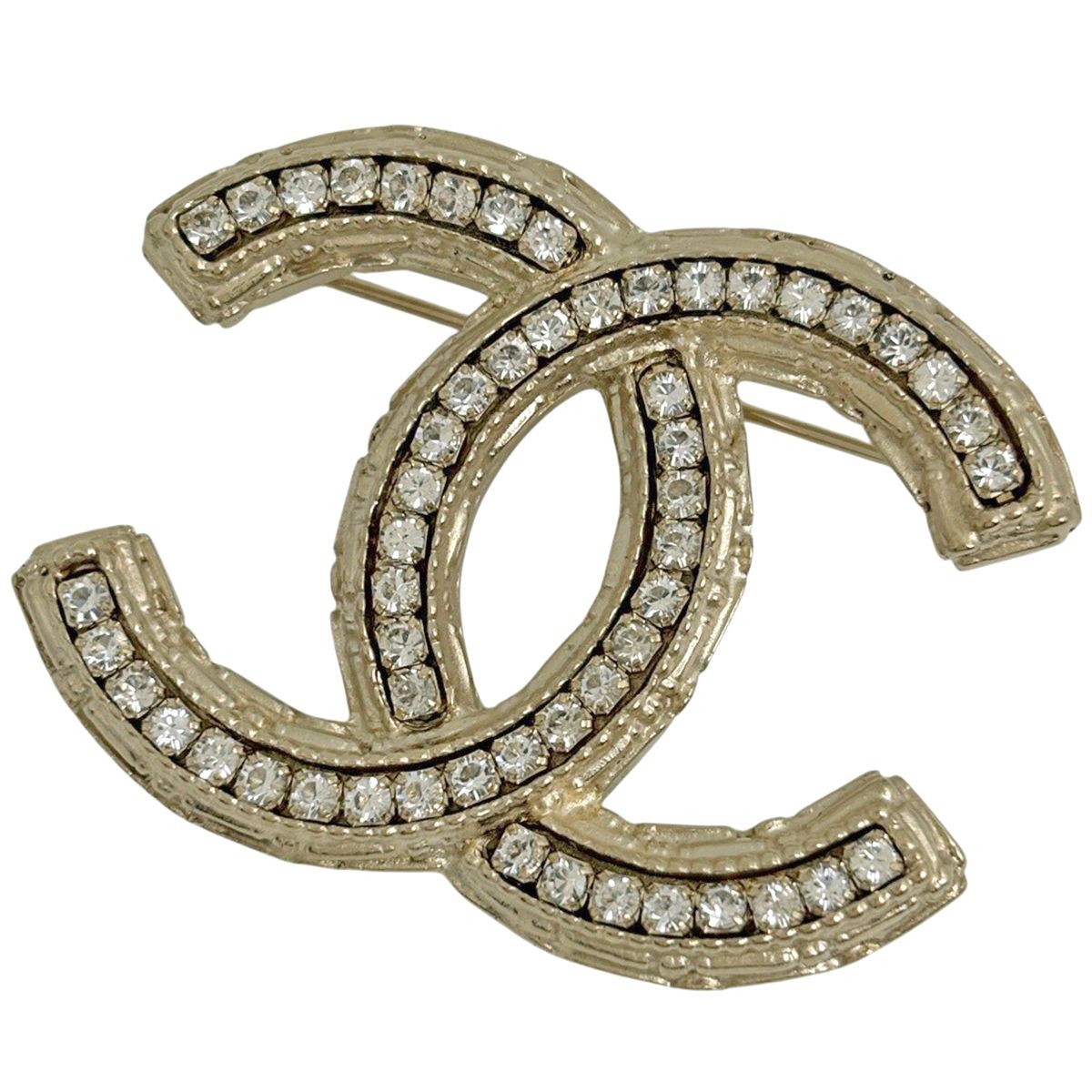 Chanel CC Logo Rhinestone Brooch Gold Plated