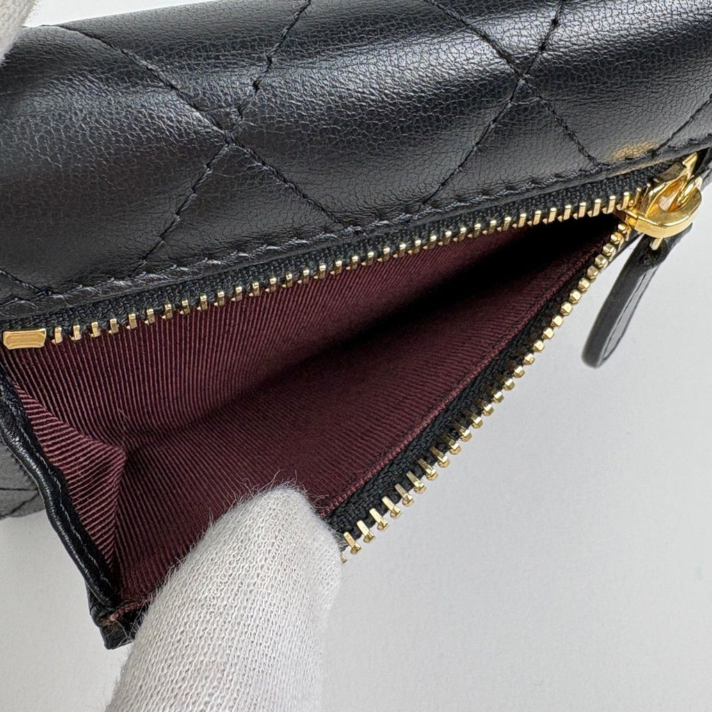 Chanel CC Logo Trifold Wallet Quilted Leather Black — view 8