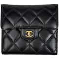 Chanel CC Logo Trifold Wallet Quilted Leather Black