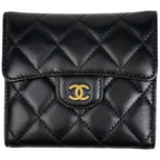 Chanel CC Logo Trifold Wallet Quilted Leather Black