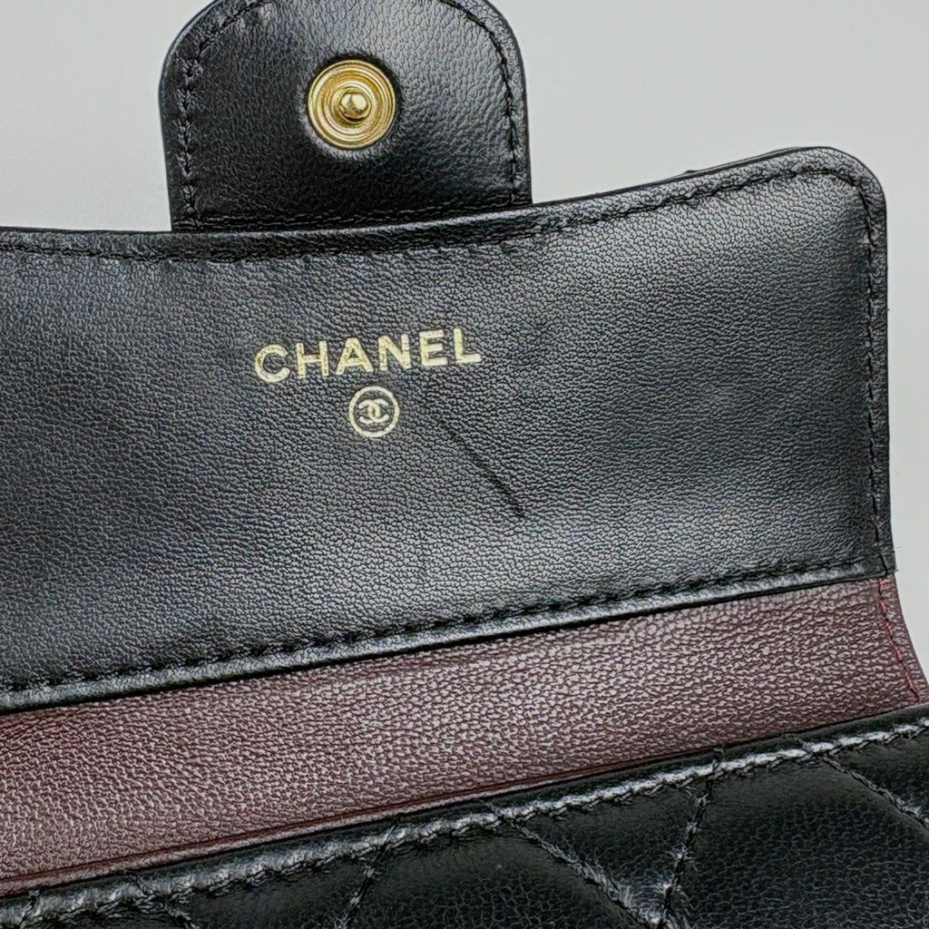 Chanel CC Logo Trifold Wallet Quilted Leather Black — view 6