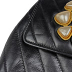 Chanel Stitch Faux Pearl Shoulder Bag CC Logo Blanc Leather Black — view 8