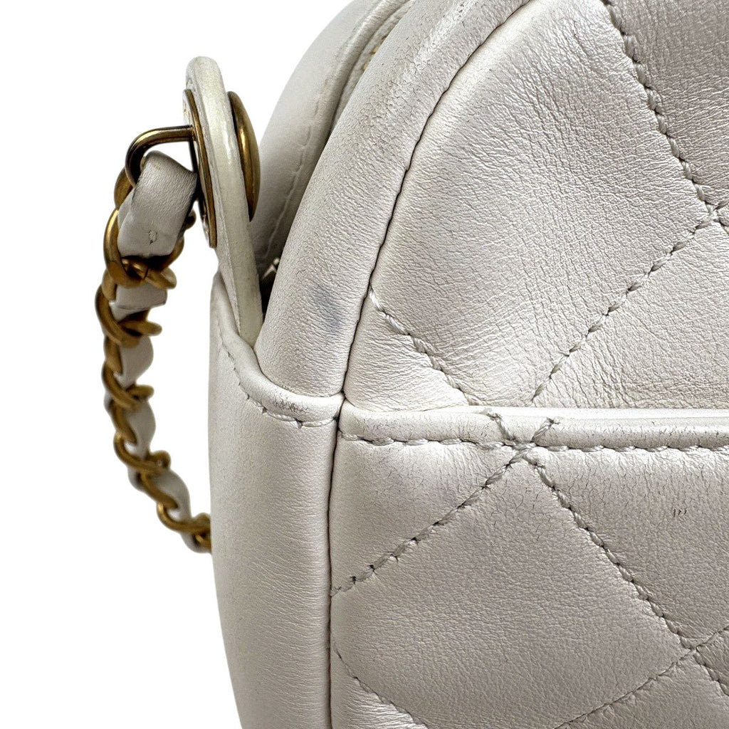 Chanel Logo Chain Shoulder Bag Quilted Leather White — view 7