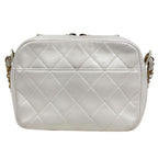 Chanel Logo Chain Shoulder Bag Quilted Leather White — view 3