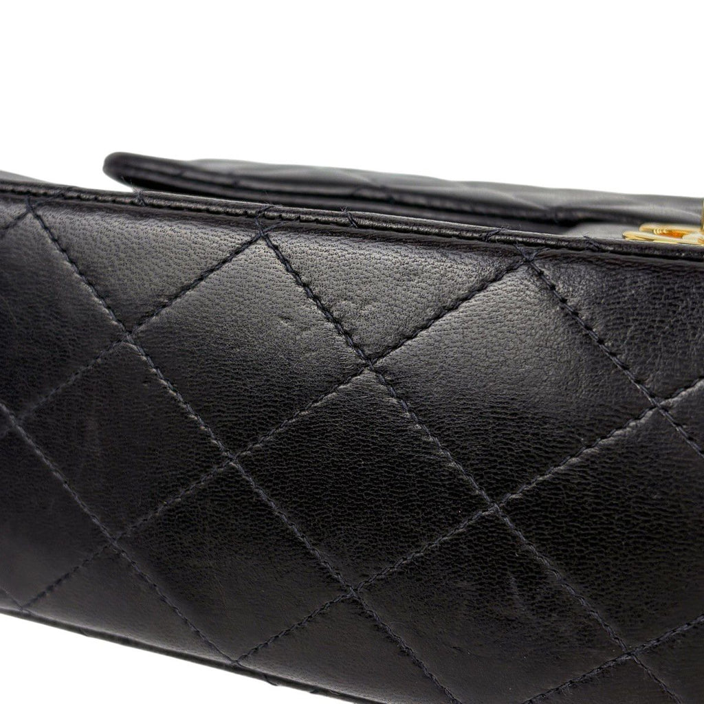 Chanel Quilted Double Flap Chain Shoulder Bag CC Logo Leather Black — view 6