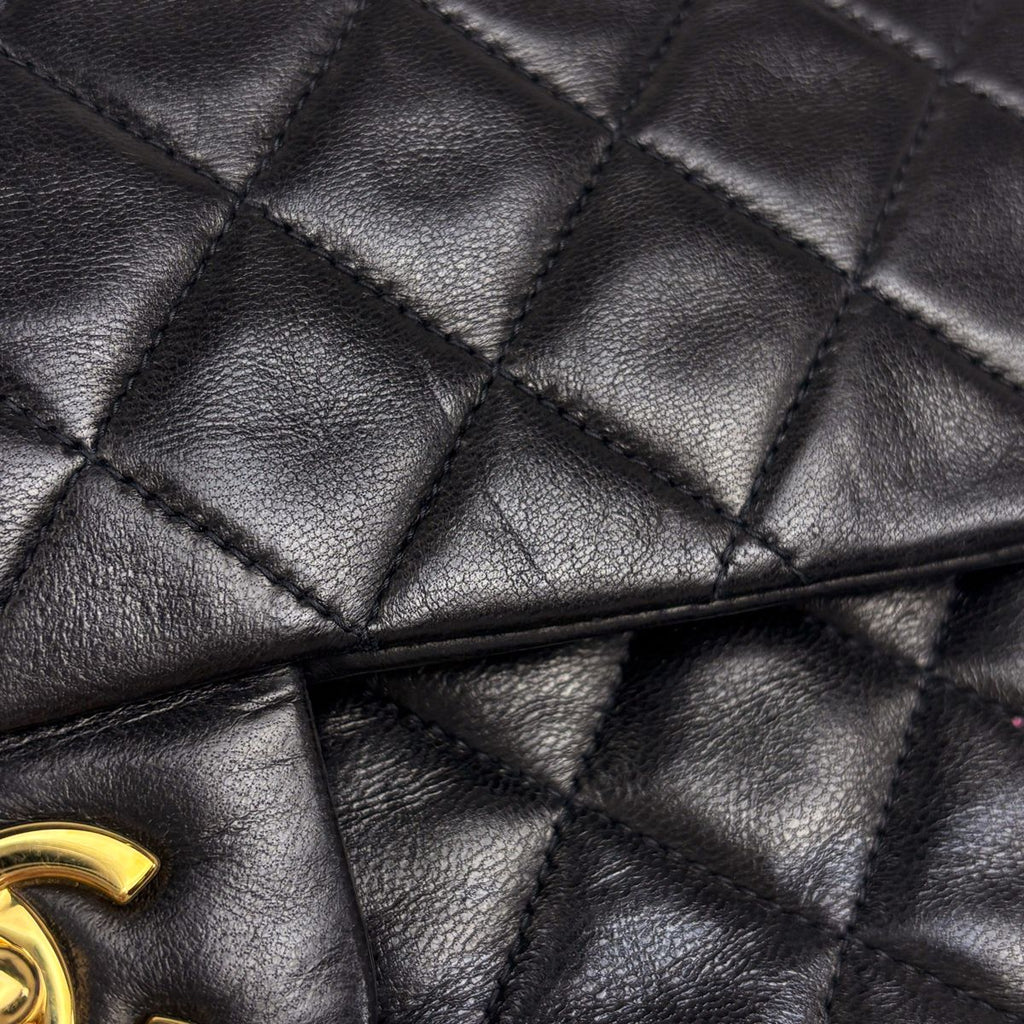Chanel Quilted Double Flap Chain Shoulder Bag CC Logo Leather Black — view 9