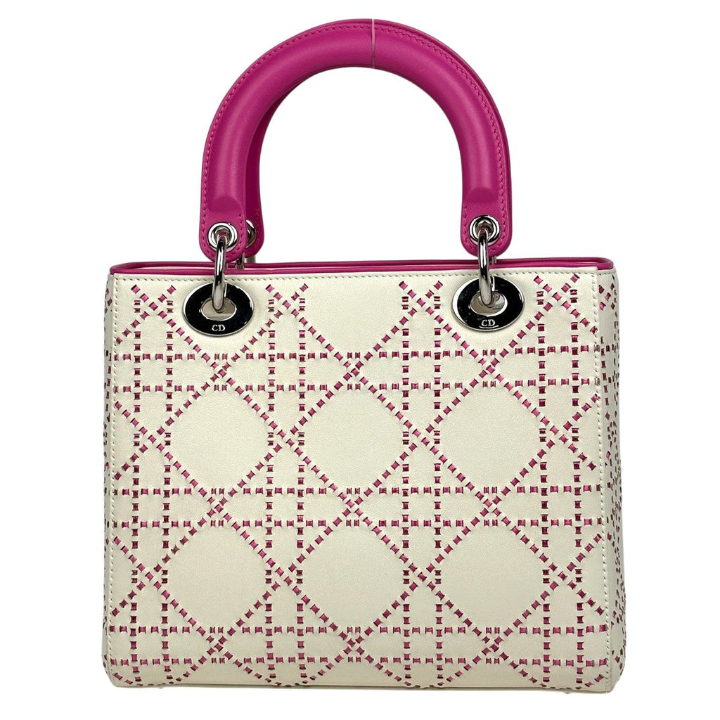 Dior Lady Cannage Bicolor Handbag Leather White Pink — view 3