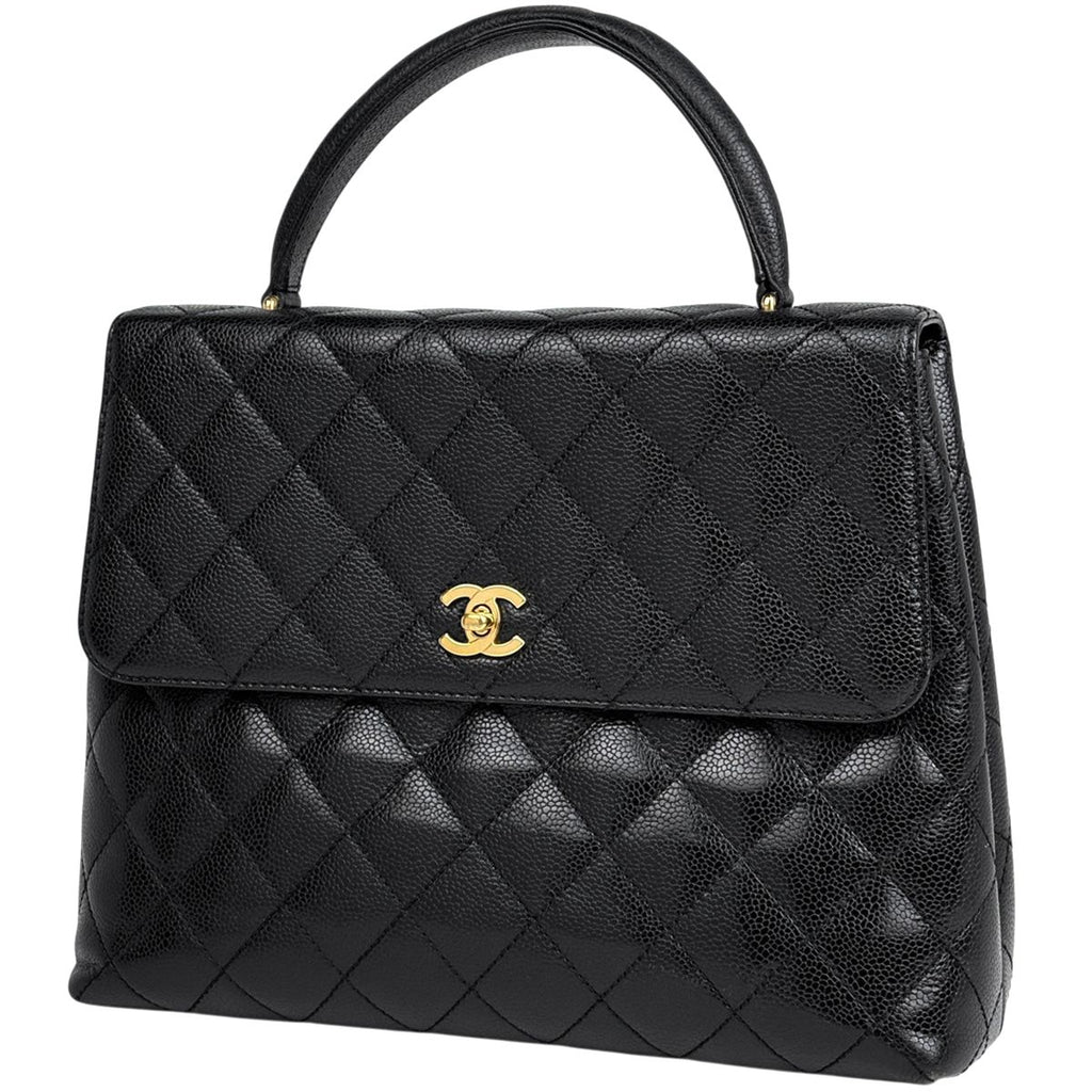 Chanel CC Logo Handbag Quilted Caviar Leather Black