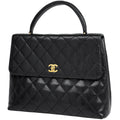 Chanel CC Logo Handbag Quilted Caviar Leather Black