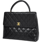 Chanel CC Logo Handbag Quilted Caviar Leather Black