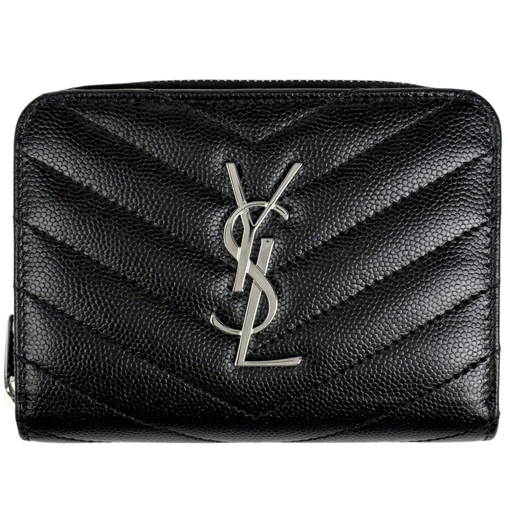 Saint Laurent Monogram Compact Zip Around Wallet Bifold Leather Black