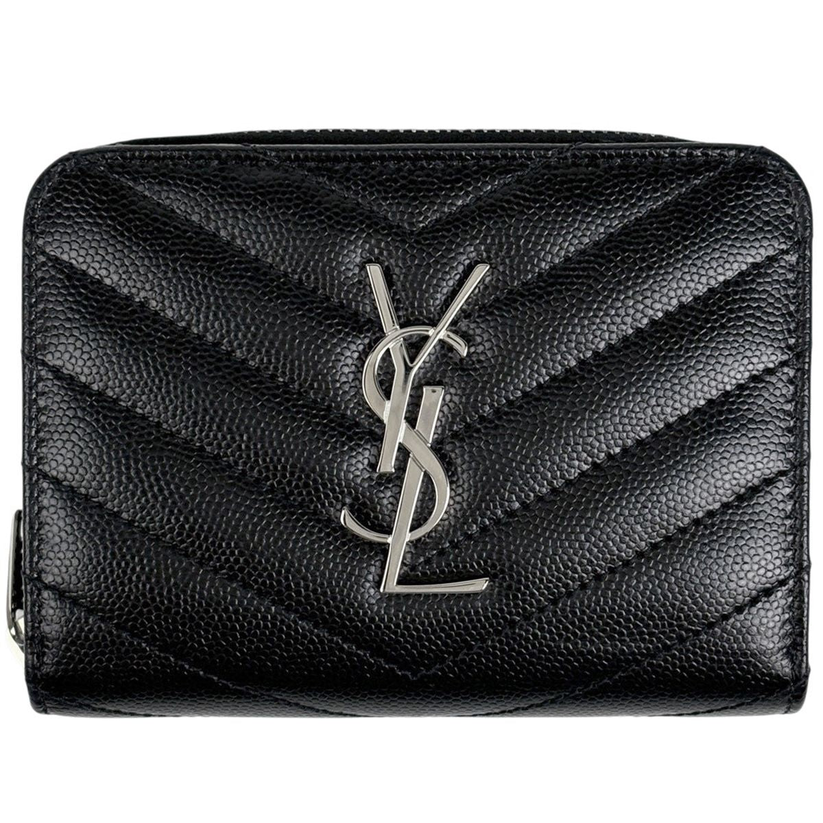 Saint Laurent Monogram Compact Zip Around Wallet Bifold Leather Black