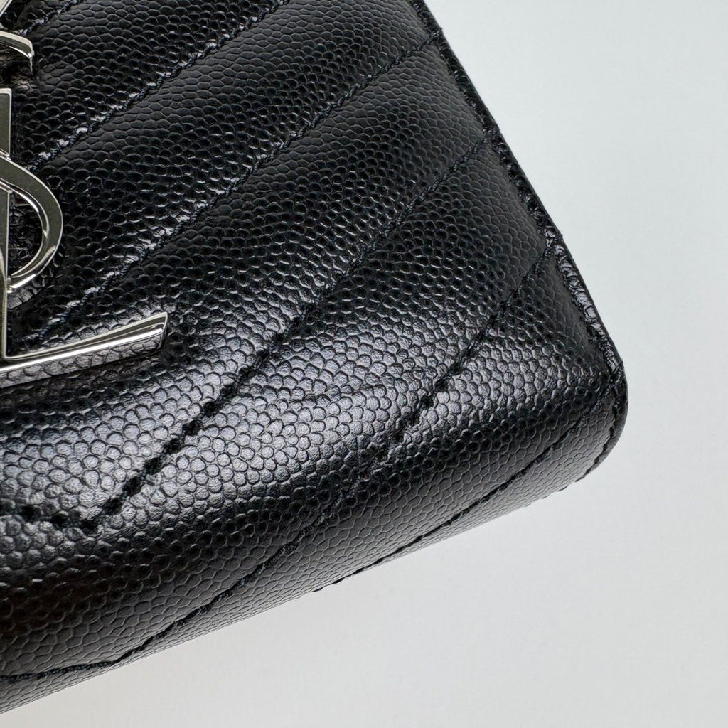 Saint Laurent Monogram Compact Zip Around Wallet Bifold Leather Black — view 4