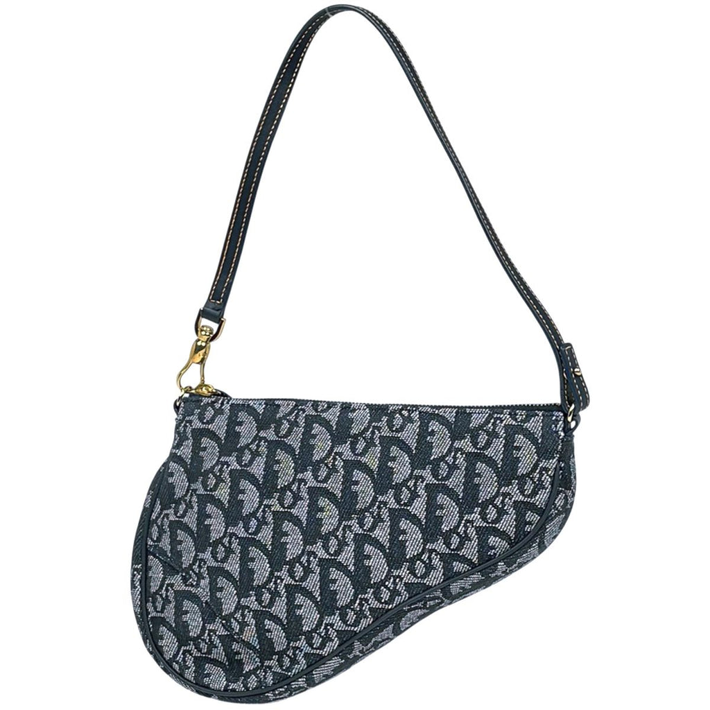 Dior Trotter Pattern Saddle Bag Canvas Navy