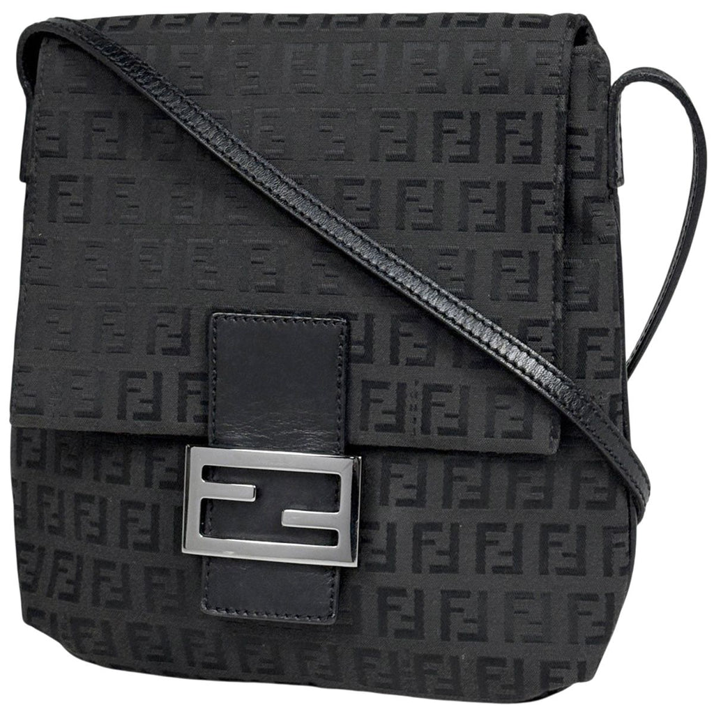 Fendi Zucchino Pattern Shoulder Bag Canvas Black