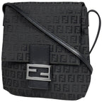 Fendi Zucchino Pattern Shoulder Bag Canvas Black