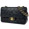 Chanel Quilted Double Flap Chain Shoulder Bag CC Logo Leather Black