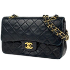 Chanel Quilted Double Flap Chain Shoulder Bag CC Logo Leather Black