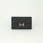 Hermes Constance Long Wallet Epsom Noir Black Pink Gold