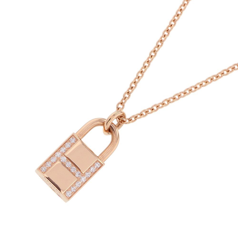 Hermes Necklace Amulet Kelly Cadena Diamond Total 18k Pink Gold Pendant