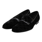 Louis Vuitton Damier Opera Shoes Slip on Black Leather Velour