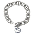 Gucci GG Logo Charm Anchor Chain Bracelet Silver