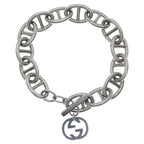 Gucci GG Logo Charm Anchor Chain Bracelet Silver