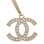 Chanel CC Logo Rhinestone Necklace Pendant Chain Gold — view 3