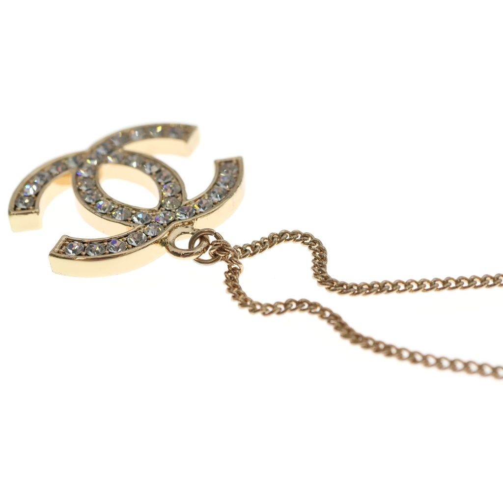 Chanel CC Logo Rhinestone Necklace Pendant Chain Gold — view 5