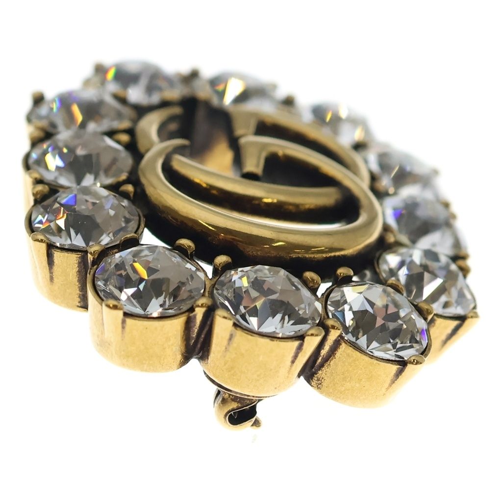 Gucci GG Rhinestone Pin Badge Brooch Gold — view 4