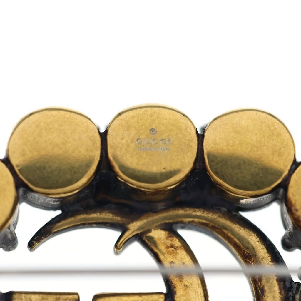 Gucci GG Rhinestone Pin Badge Brooch Gold — view 5