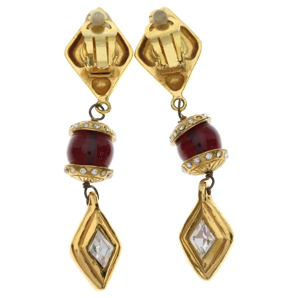 Chanel Crystal Rhinestone Earrings Gold — view 2