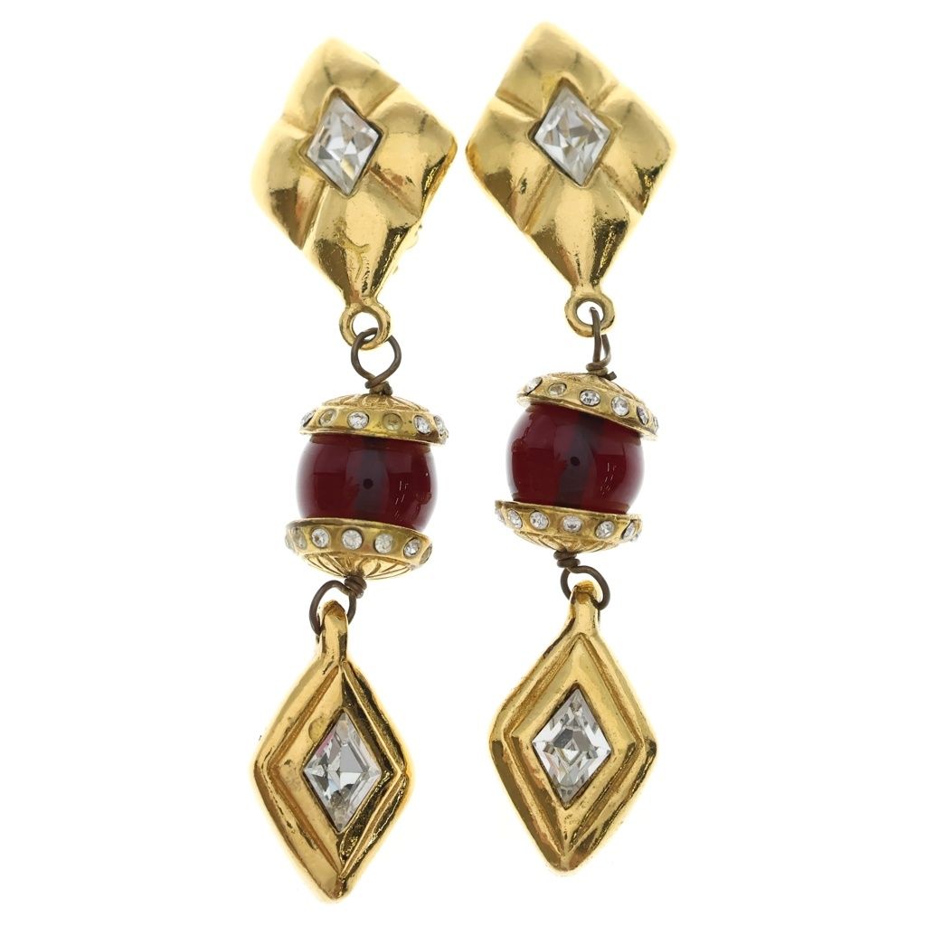 Chanel Crystal Rhinestone Earrings Gold