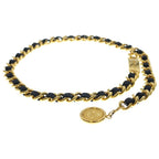 Chanel Cambon CC Logo Plate Leather Chain Belt Gold — view 3