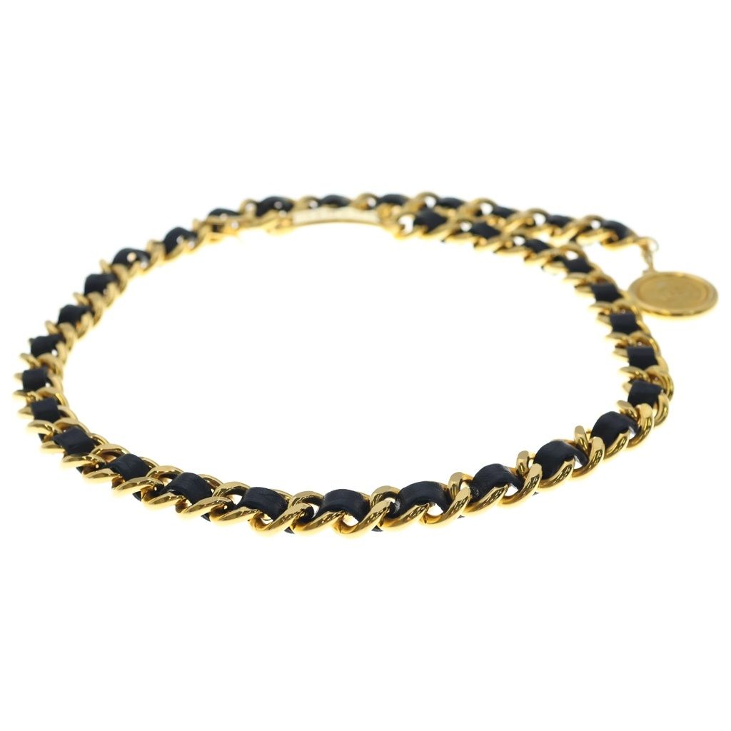 Chanel Cambon CC Logo Plate Leather Chain Belt Gold — view 2