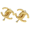 Chanel CC Logo Drop Crystal Earrings Gold