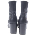 Chanel CC Logo Leather Heels Short Boots Shoes Black — view 3