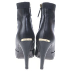 Chanel Logo Plate Leather Heels Pointed Toe Side Zip Short Boots Shoes Black — view 3