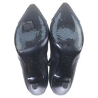 Chanel Logo Plate Leather Heels Pointed Toe Side Zip Short Boots Shoes Black — view 5